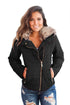 Sexy Faux Fur Collar Trim Black Quilted Jacket